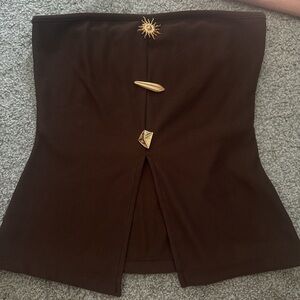 Brown Strapless Top with Gold Accents